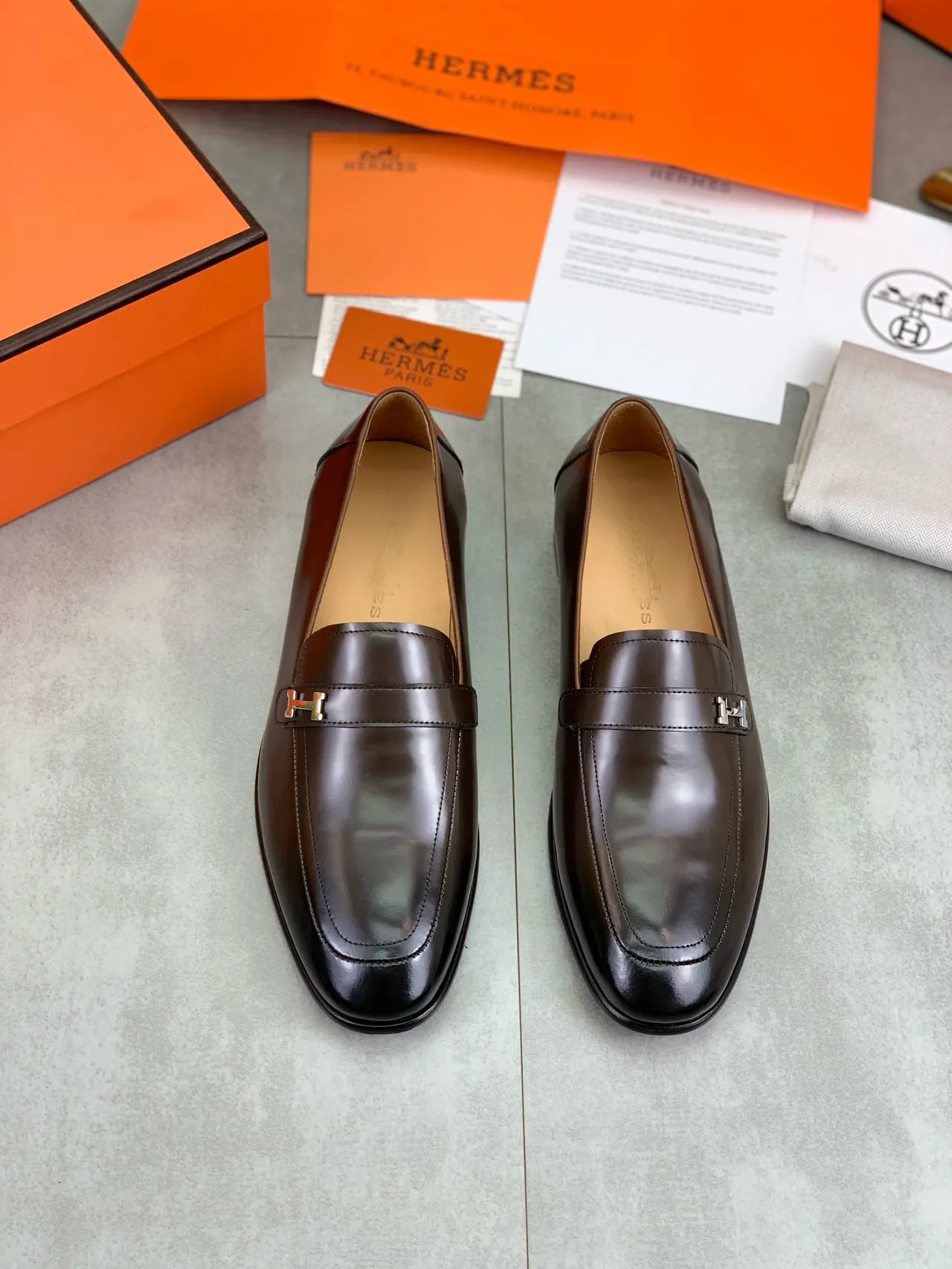 Hermès H Loafer Brown Polished Leather Loafers 5