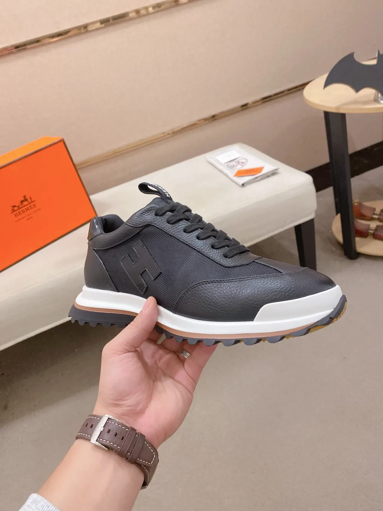 Hermès H-Logo Black and White Lifestyle Sneaker 5
