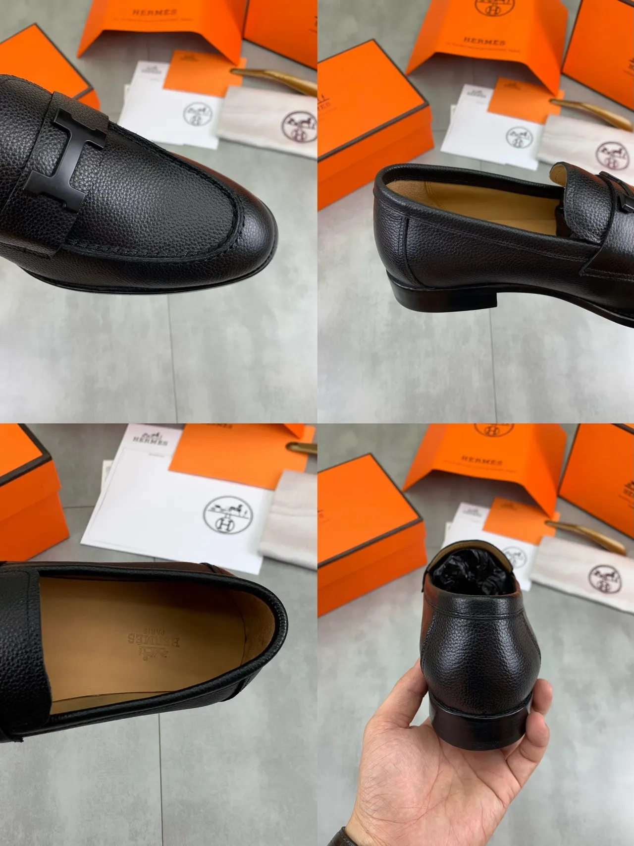 Hermès H Logo Loafer Black Pebbled Leather Loafer 2