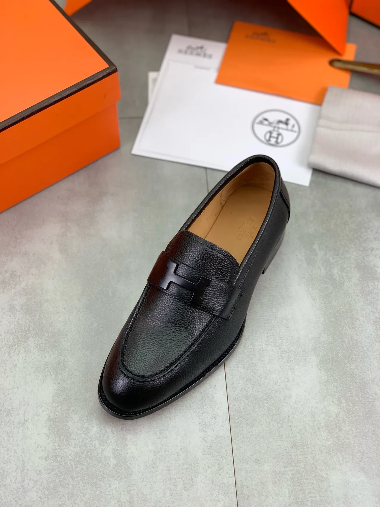 Hermès H Logo Loafer Black Pebbled Leather Loafer 4