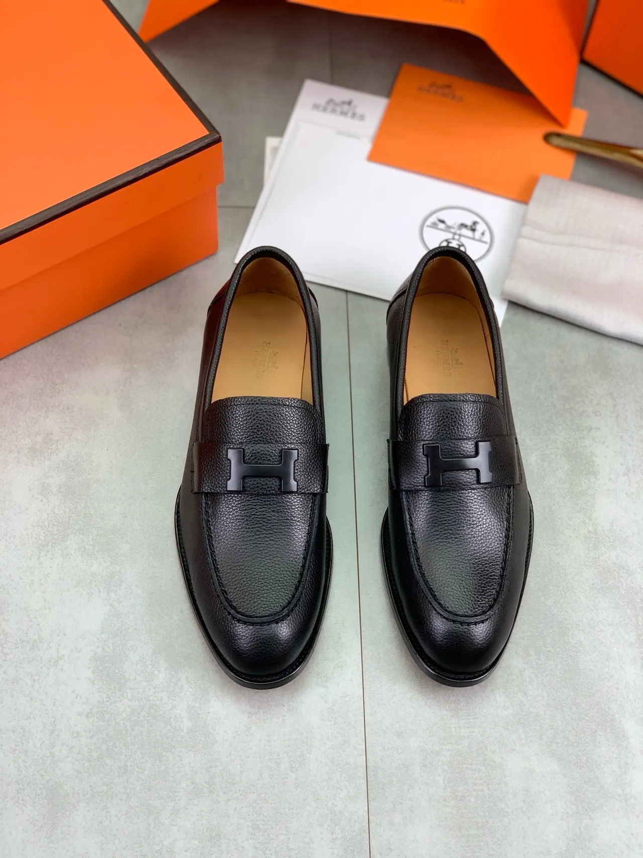 Hermès H Logo Loafer Black Pebbled Leather Loafer 5