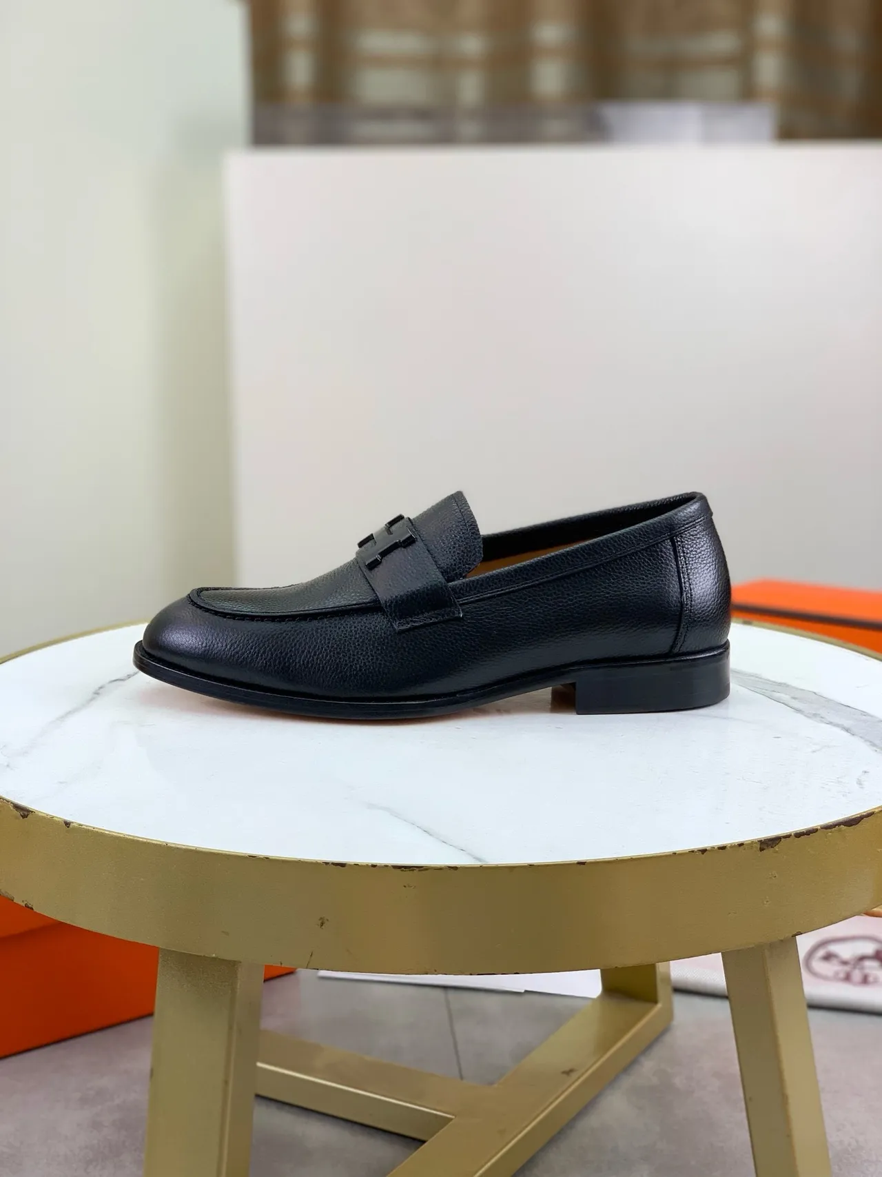 Hermès H Logo Loafer Black Pebbled Leather Loafer 6