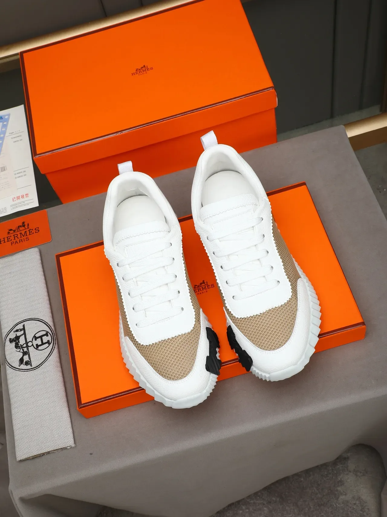 Hermès H Motif White and Beige Mesh Sneaker 2