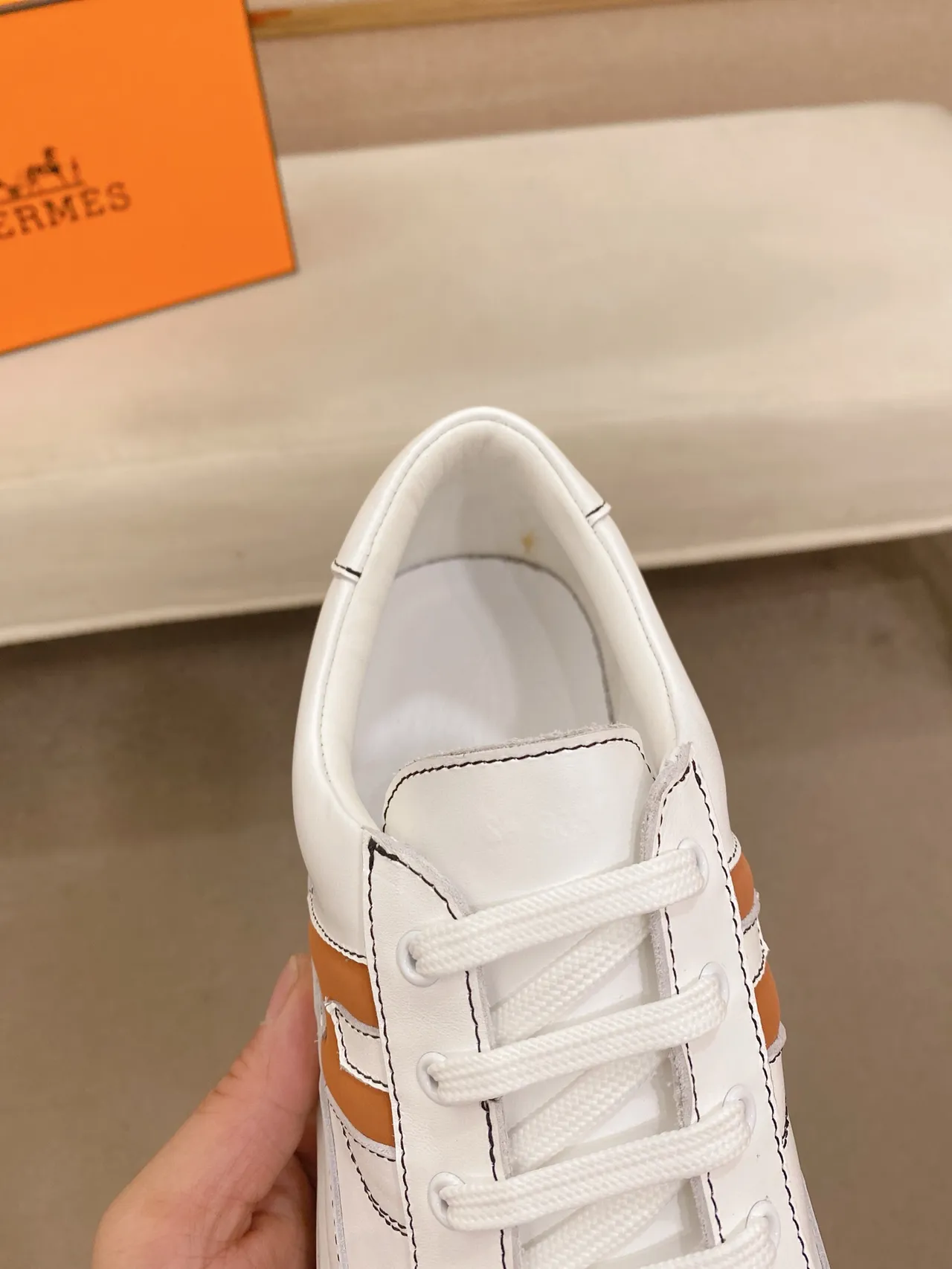 Hermès H Sneaker White Tan Black Lifestyle Sneakers 3