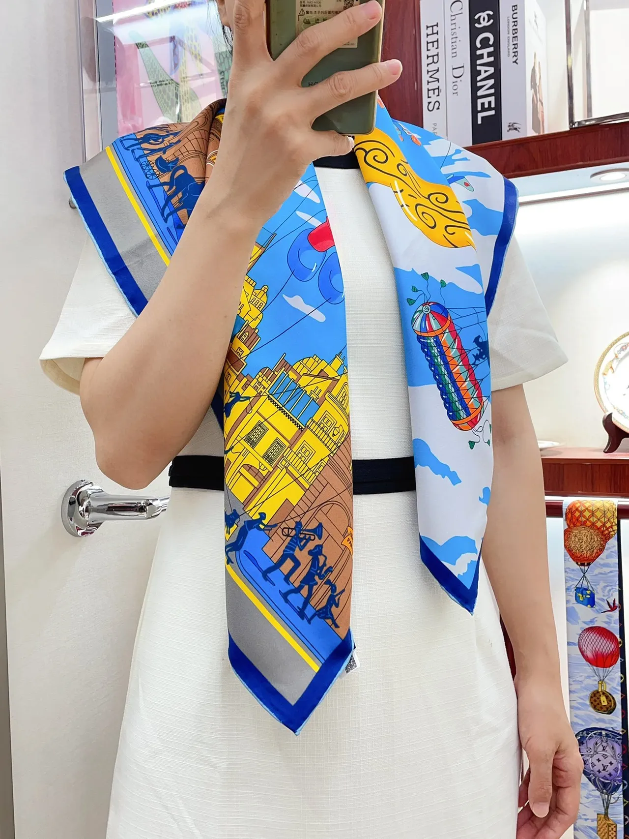 Hermès Illustrated Cityscape Blue Silk Scarf 2