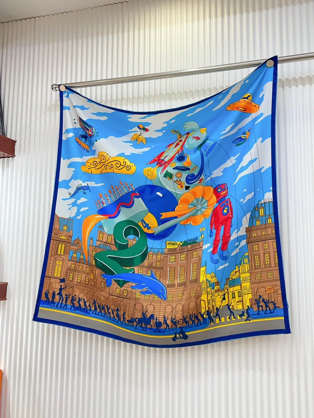 Hermès Illustrated Cityscape Blue Silk Scarf 5