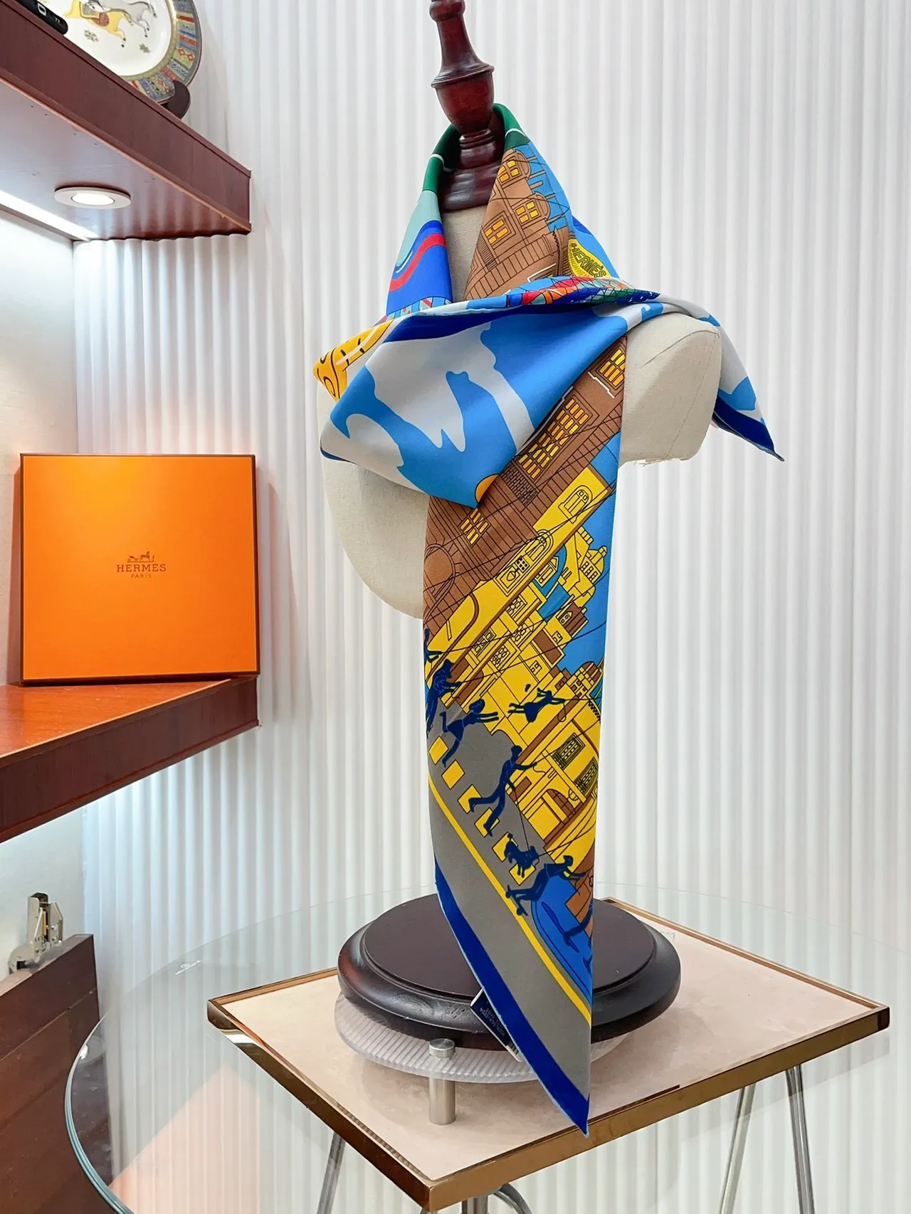 Hermès Illustrated Cityscape Blue Silk Scarf 9