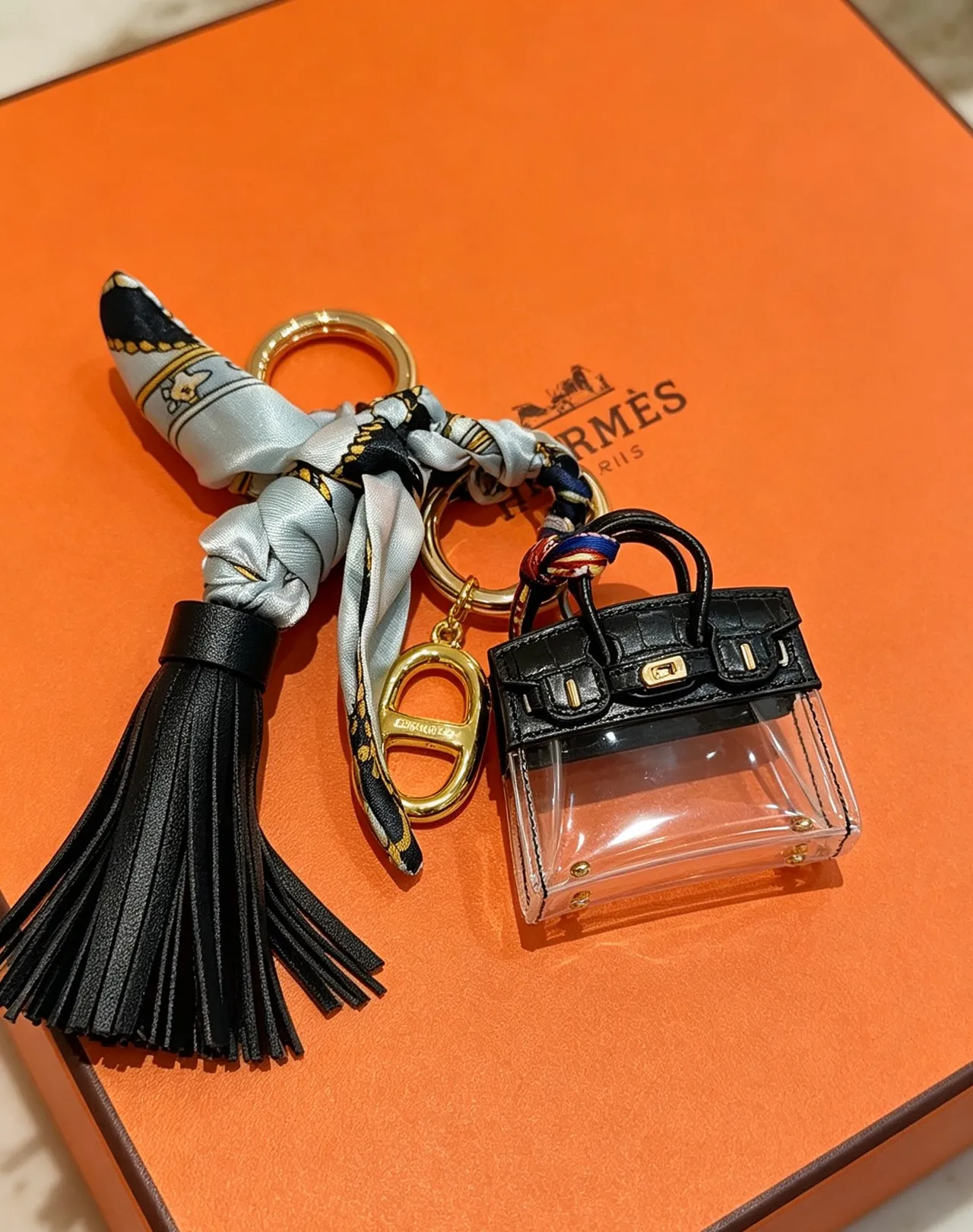 Hermès Mini Birkin Sac Tote en PVC Noir Croc-Embossé et Transparente 6