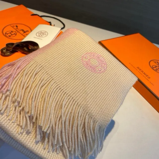 Hermès Multicolor Gradient Knit Fringed Edges Cashmere Scarf 5