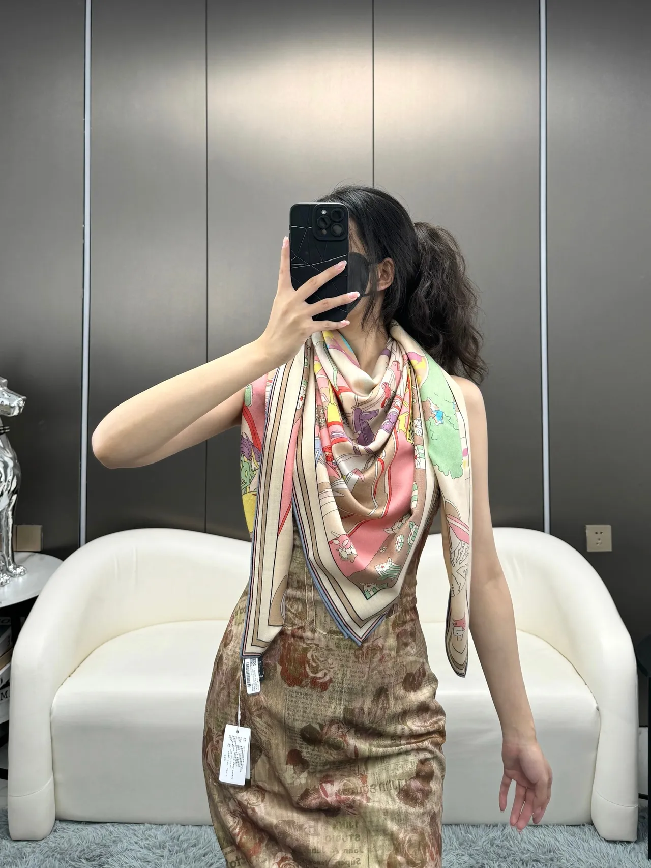 Hermès Impressão Ilustrativa Multicolor Lenço de Seda 5