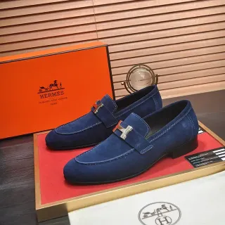 Hermès Mocassim Navy Black Camurça Upper Cinto com Fivela H