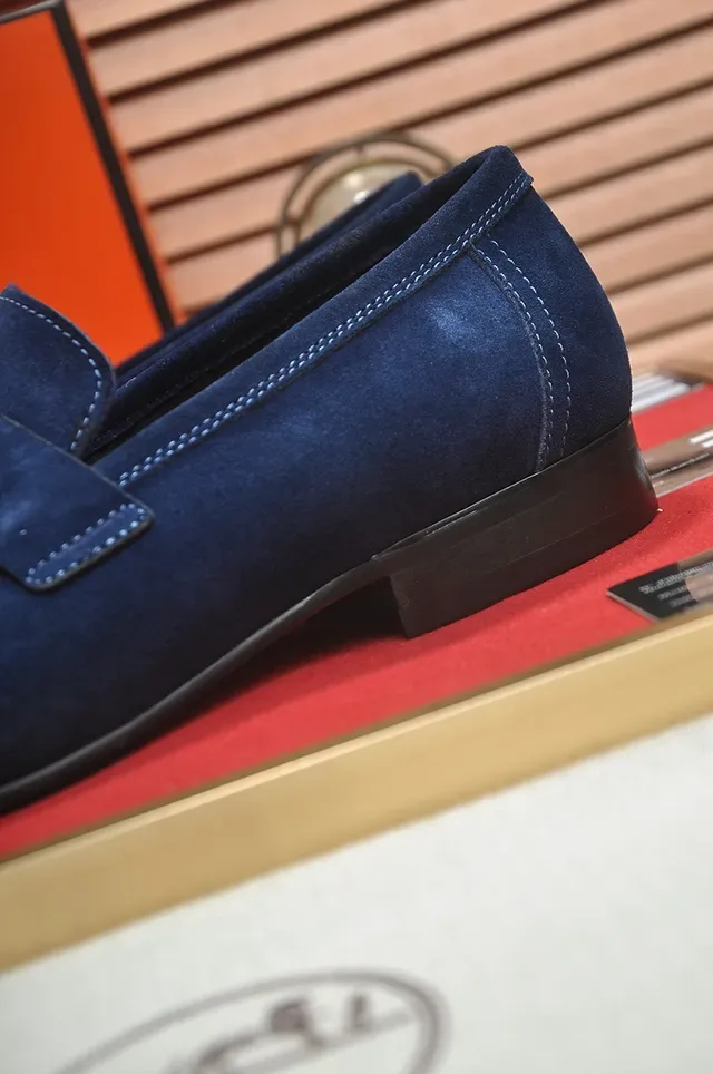 Hermès Navy Black Suede Upper H-Buckle Strap Loafer 2