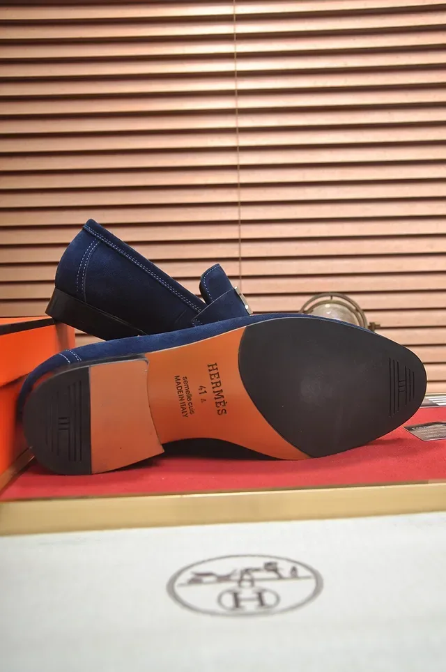 Hermès Navy Black Suede Upper H-Buckle Strap Loafer 3