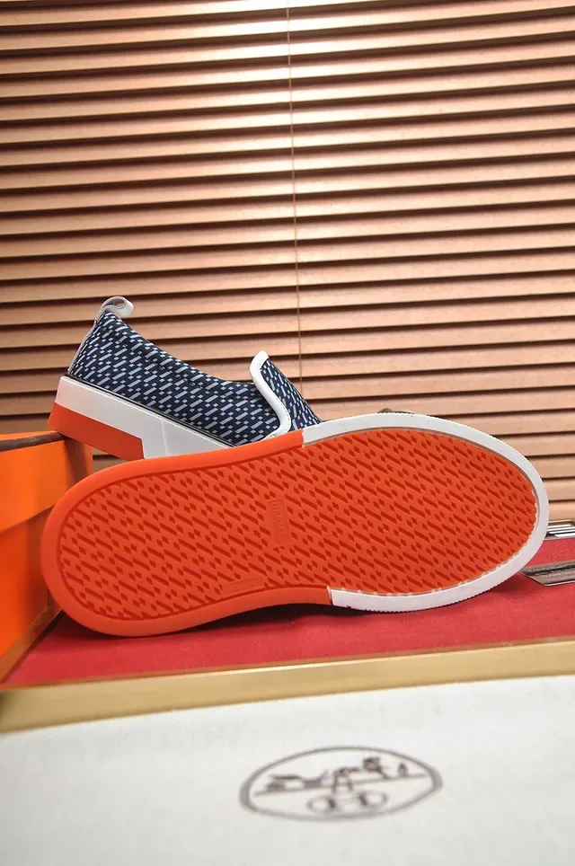 Hermès Navy White Slip-On Patterned Knit Upper Sneakers 4