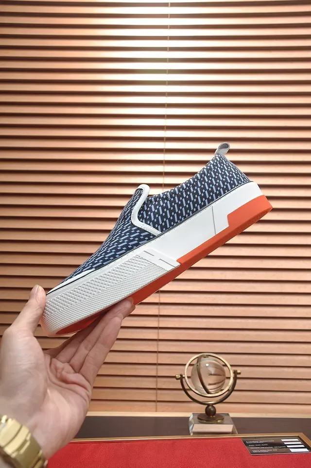 Hermès Navy White Slip-On Patterned Knit Upper Sneakers 6