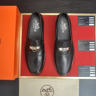Hermès Oran Black Leather H-Stirrup Loafers