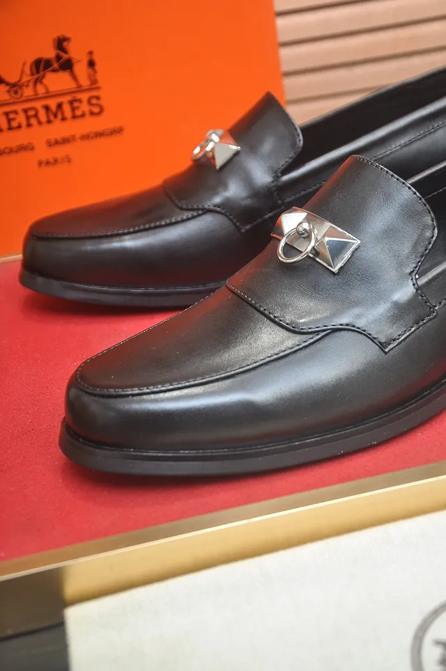 Hermès Oran Black Leather H-Stirrup Loafers 8