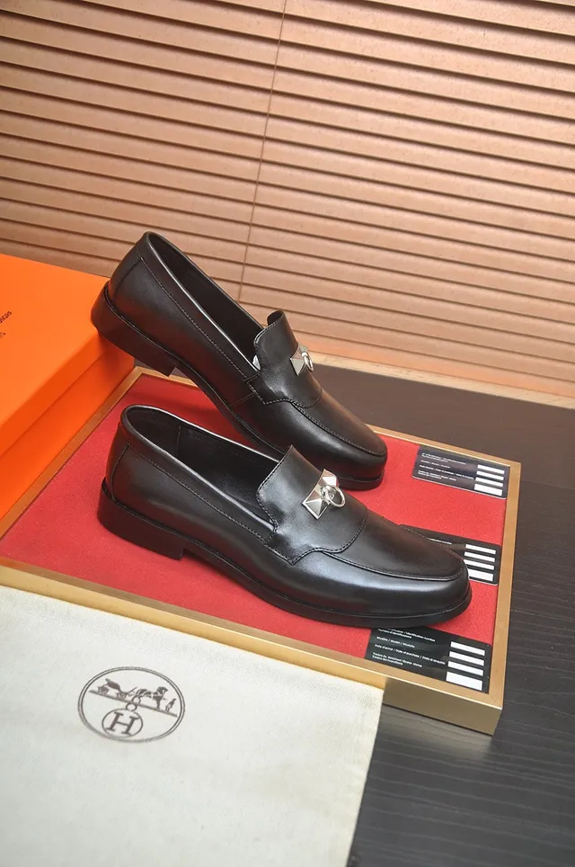 Hermès Oran Black Leather H-Stirrup Loafers 9