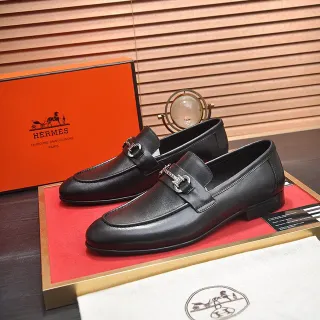 Hermès Oran Black Leather Horsebit Loafers