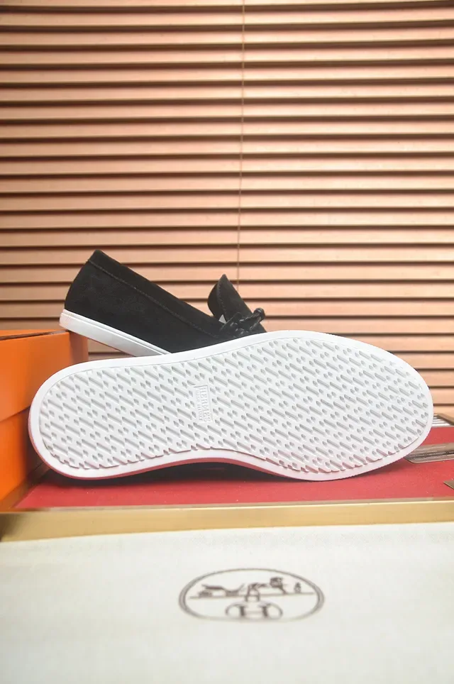 Hermès Oran Black White Suede Upper Rubber Sole Loafer 3