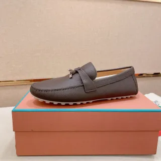 Hermès Oran Brown White Pebbled Leather Moccasin Stitching Loafer
