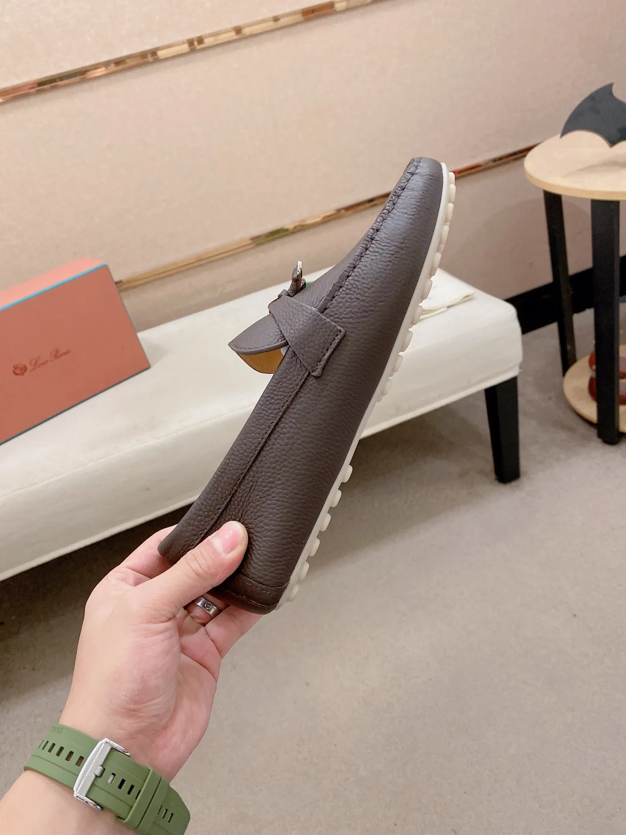 Hermès Oran Marron Blanc Cuir grainé Moccasin Couture Loafer 5