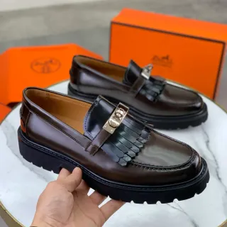 Hermès Oran Mocassins com Franjas Marrom Couro Polido