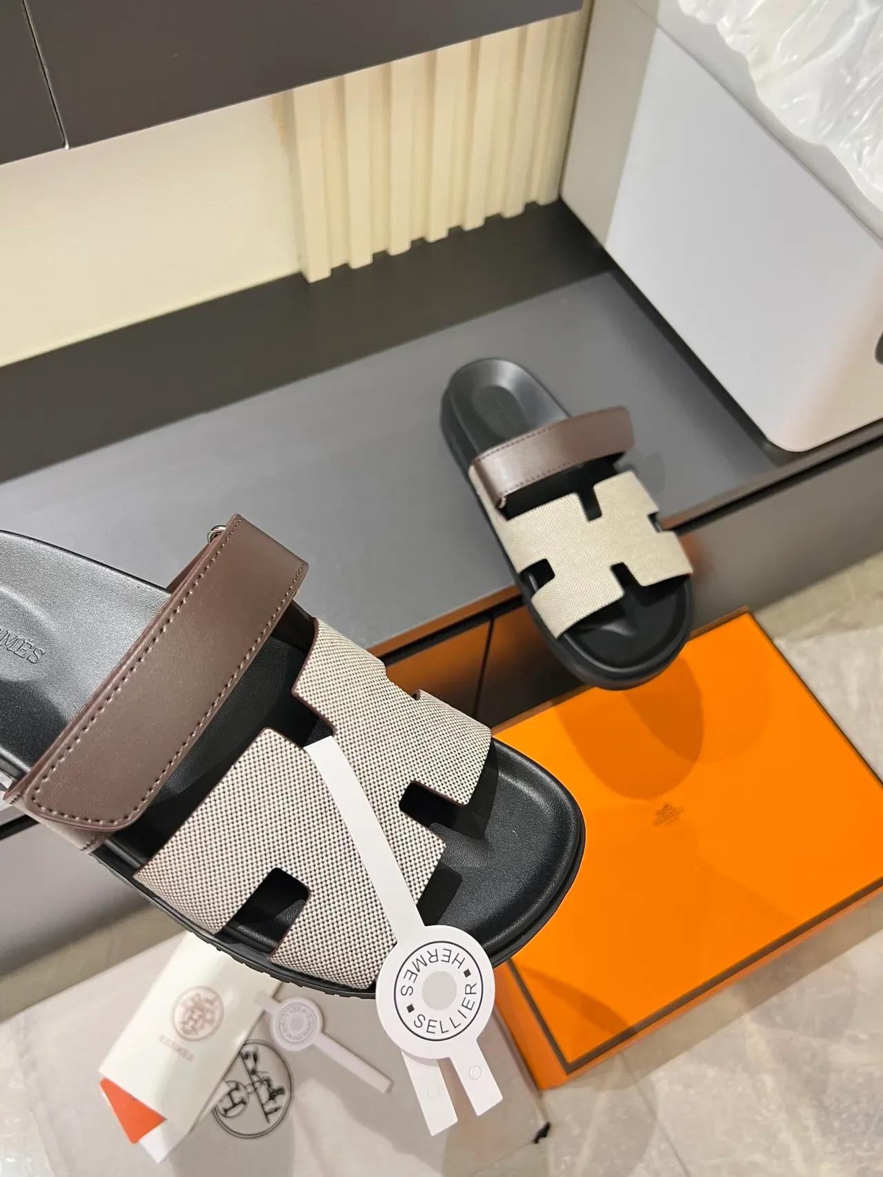 Hermès Oran H-Strap Canvas Slippers 6