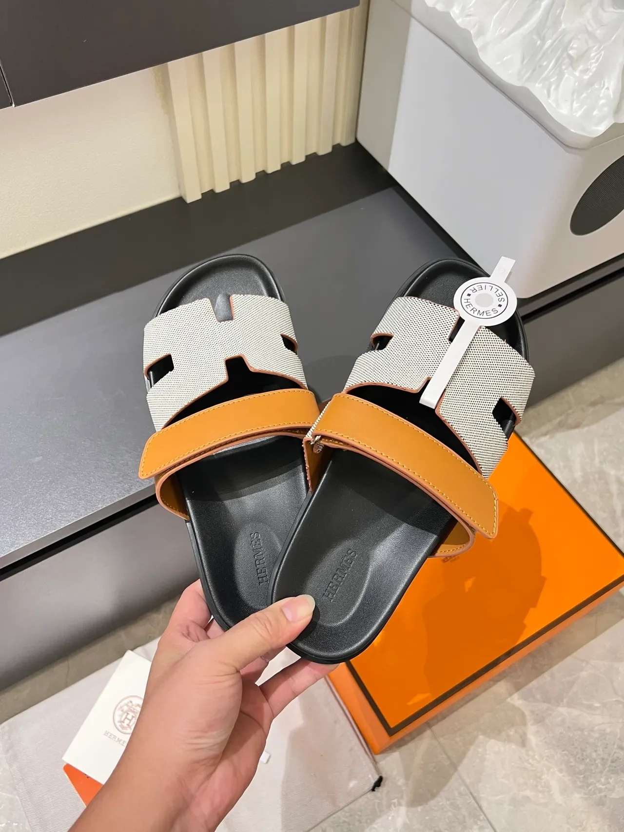 Hermès Oran H-Strap Canvas Slippers 8