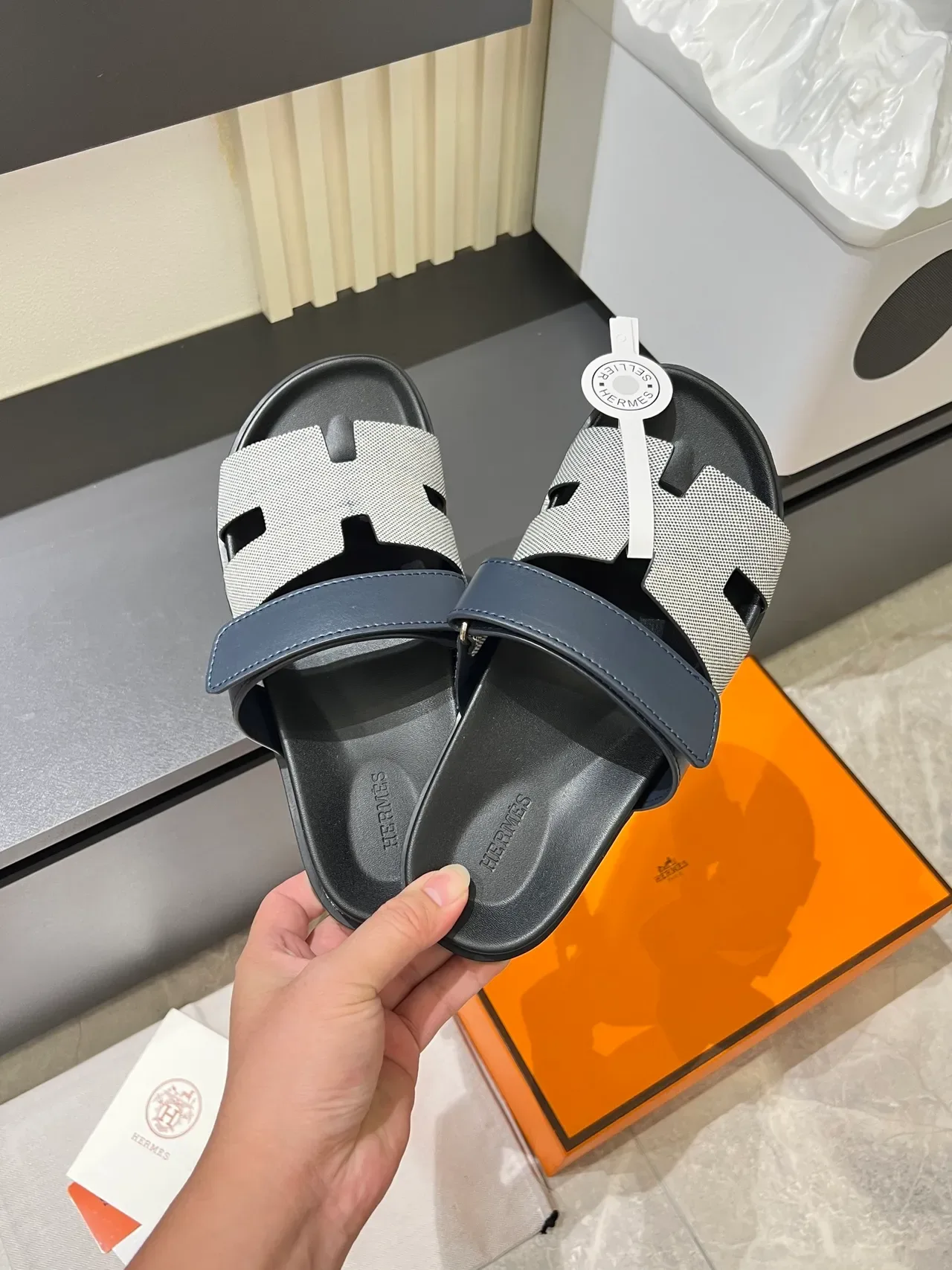 Hermès Oran H-Strap Canvas Slippers 9