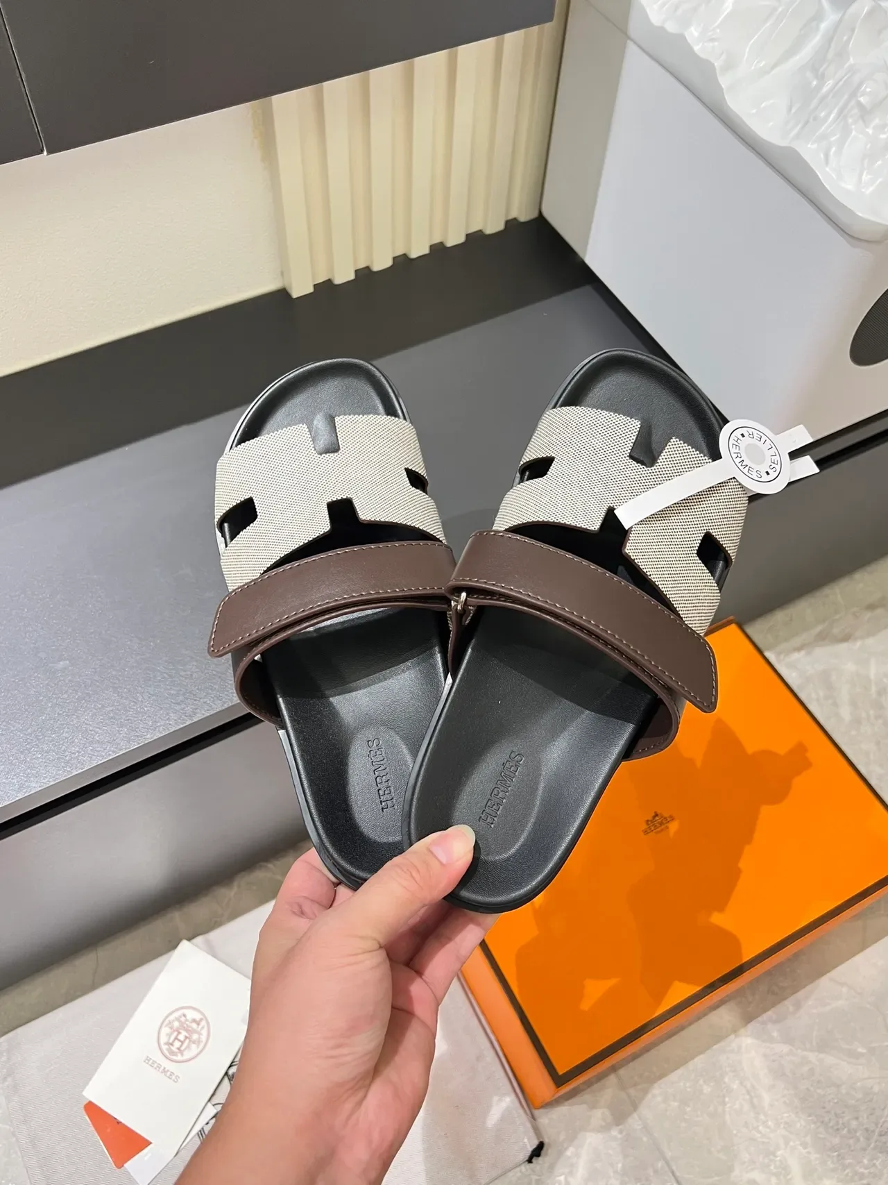 Hermès Oran H-Strap Canvas Slippers 11