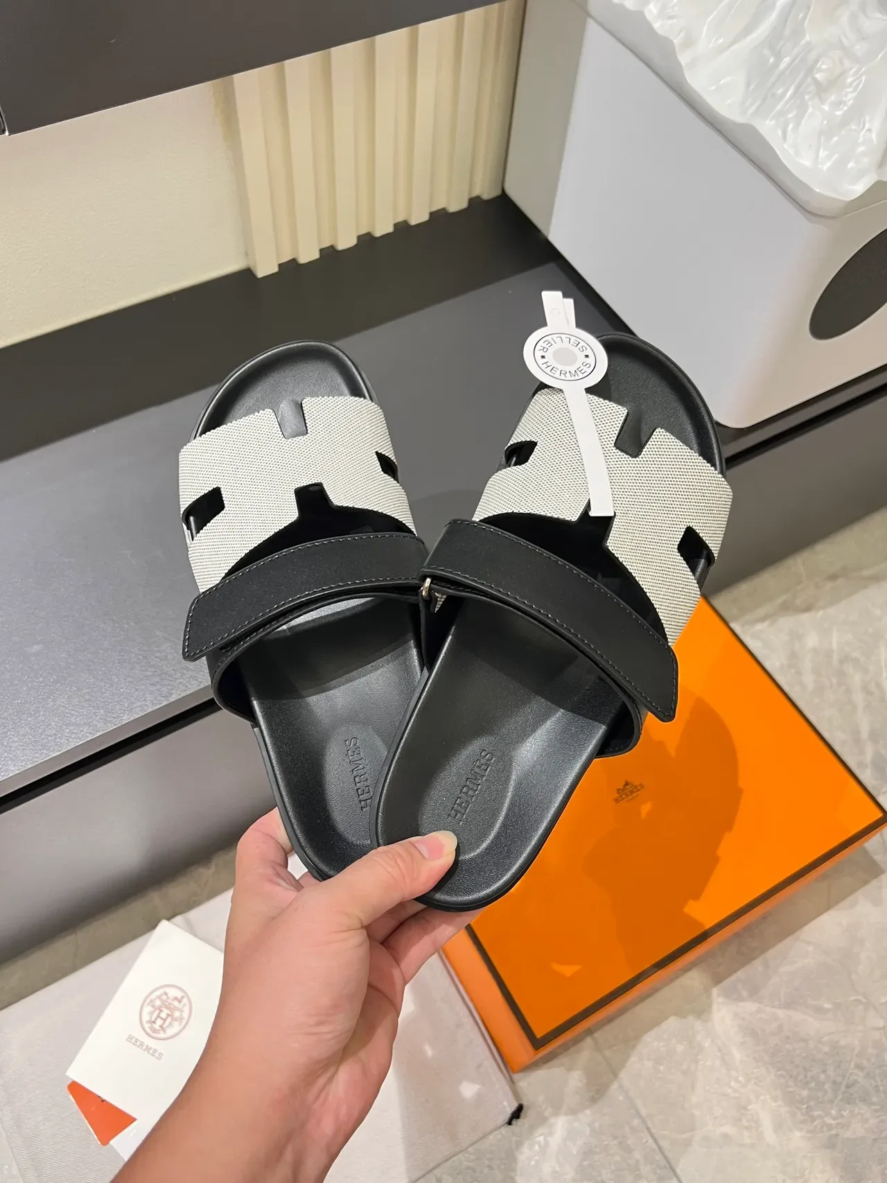 Hermès Oran H-Strap Canvas Slippers 12