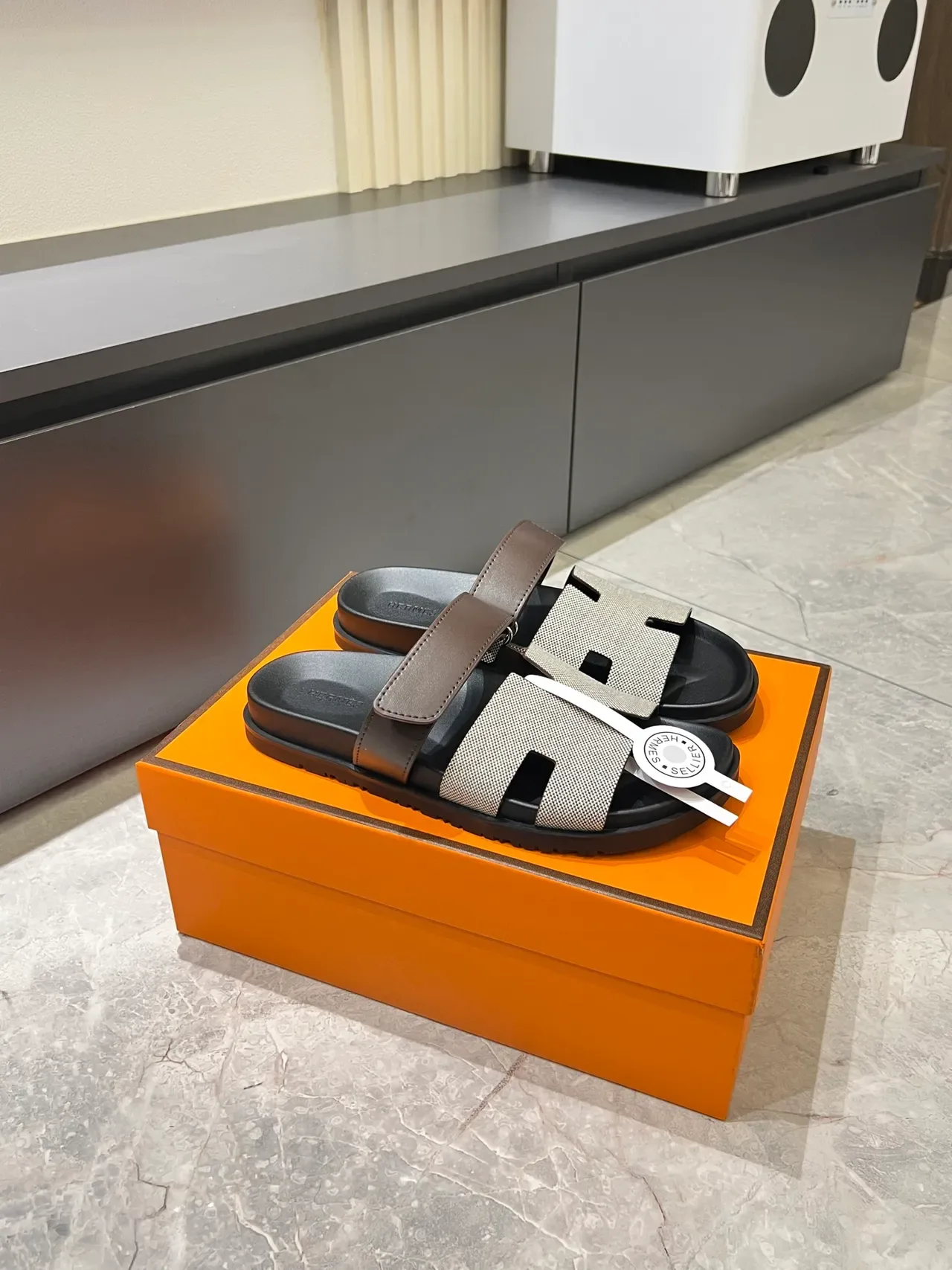 Hermès Oran H-Strap Canvas Slippers 16