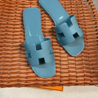 Hermès Oran Light Blue Flat Slide Slippers