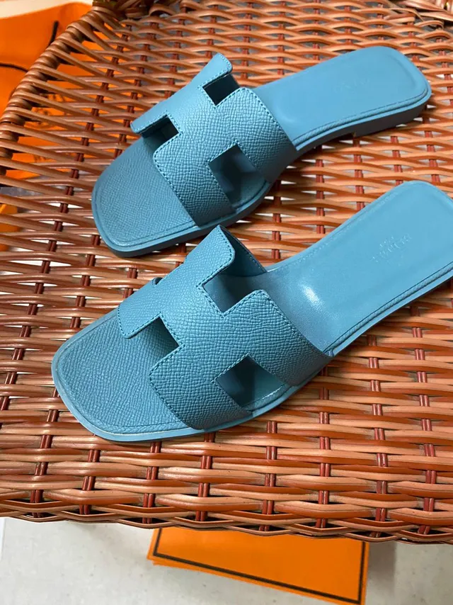 Hermès Oran Light Blue Flat Slide Slippers 2