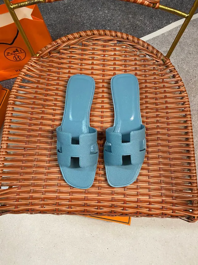 Hermès Oran Light Blue Flat Slide Slippers 4