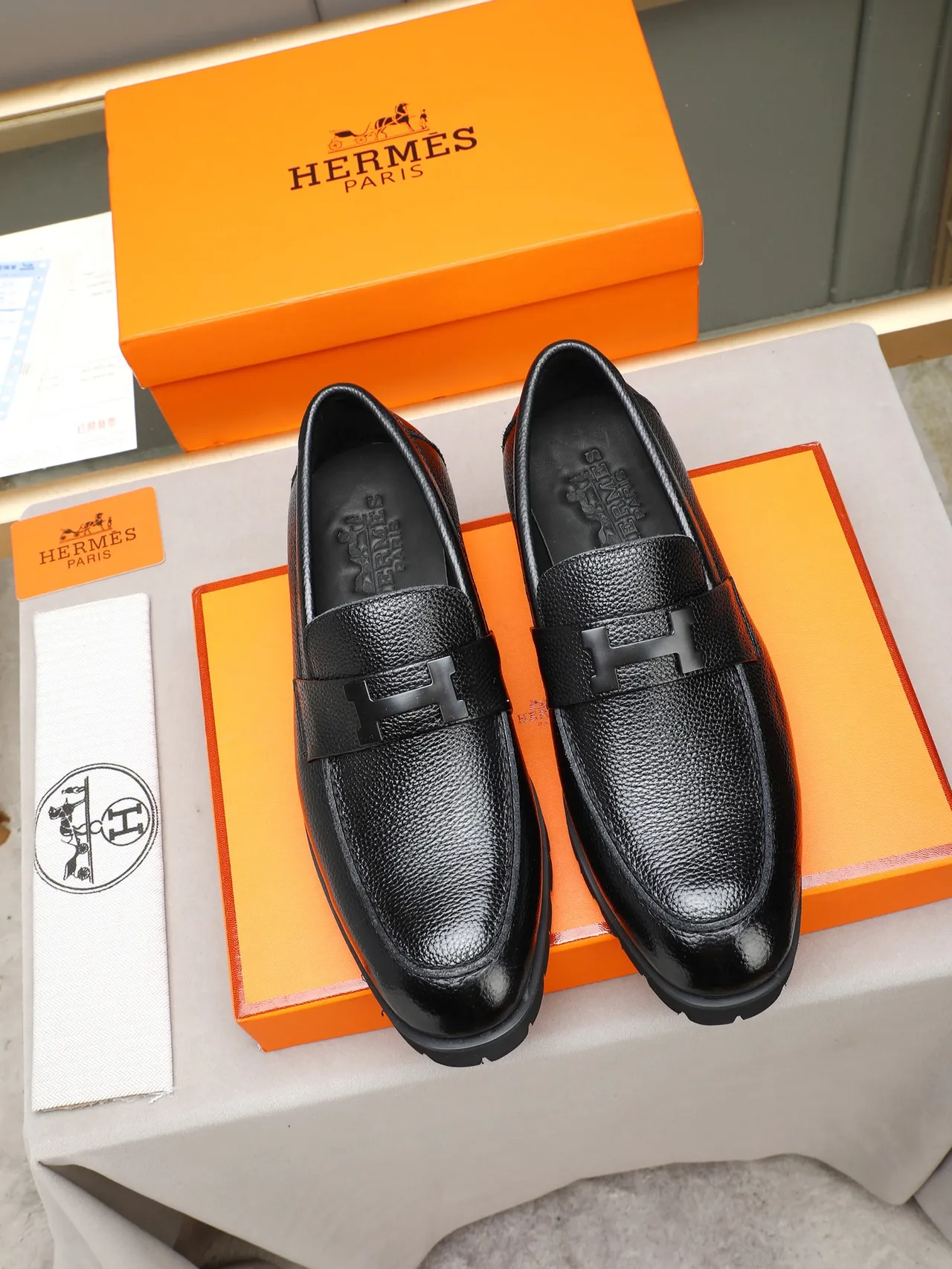 Hermès Oran Loafer Black Pebbled Leather Slip-On Loafer 2