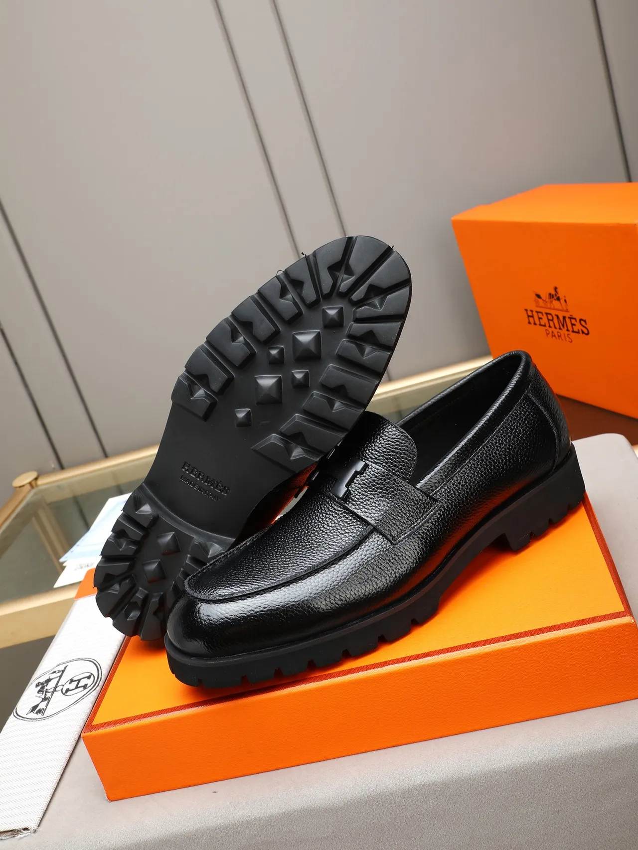 Hermès Oran Loafer Black Pebbled Leather Slip-On Loafer 4