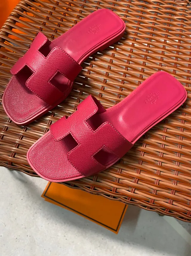 Hermès Oran Pink Leather H-Strap Slippers 5
