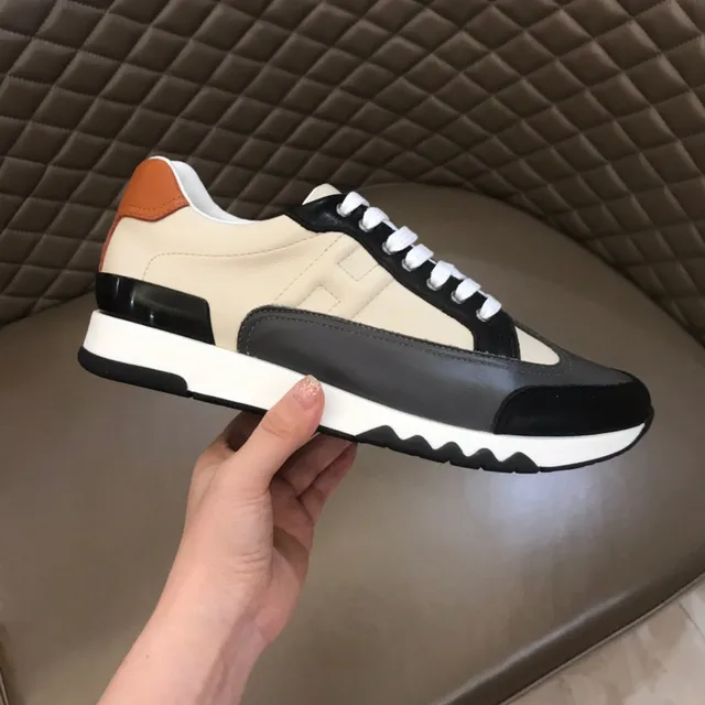 Hermès Oran Sneaker Beige Black Tan Leather Lifestyle Sneakers 5