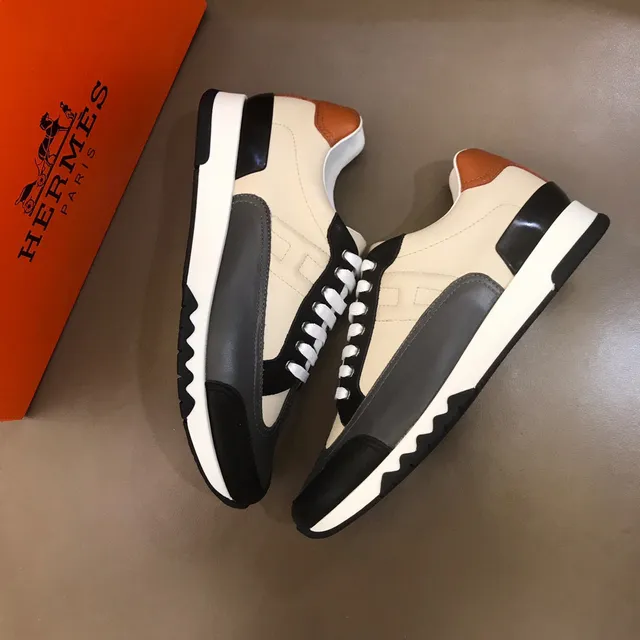 Hermès Oran Sneaker Beige Black Tan Leather Lifestyle Sneakers 7