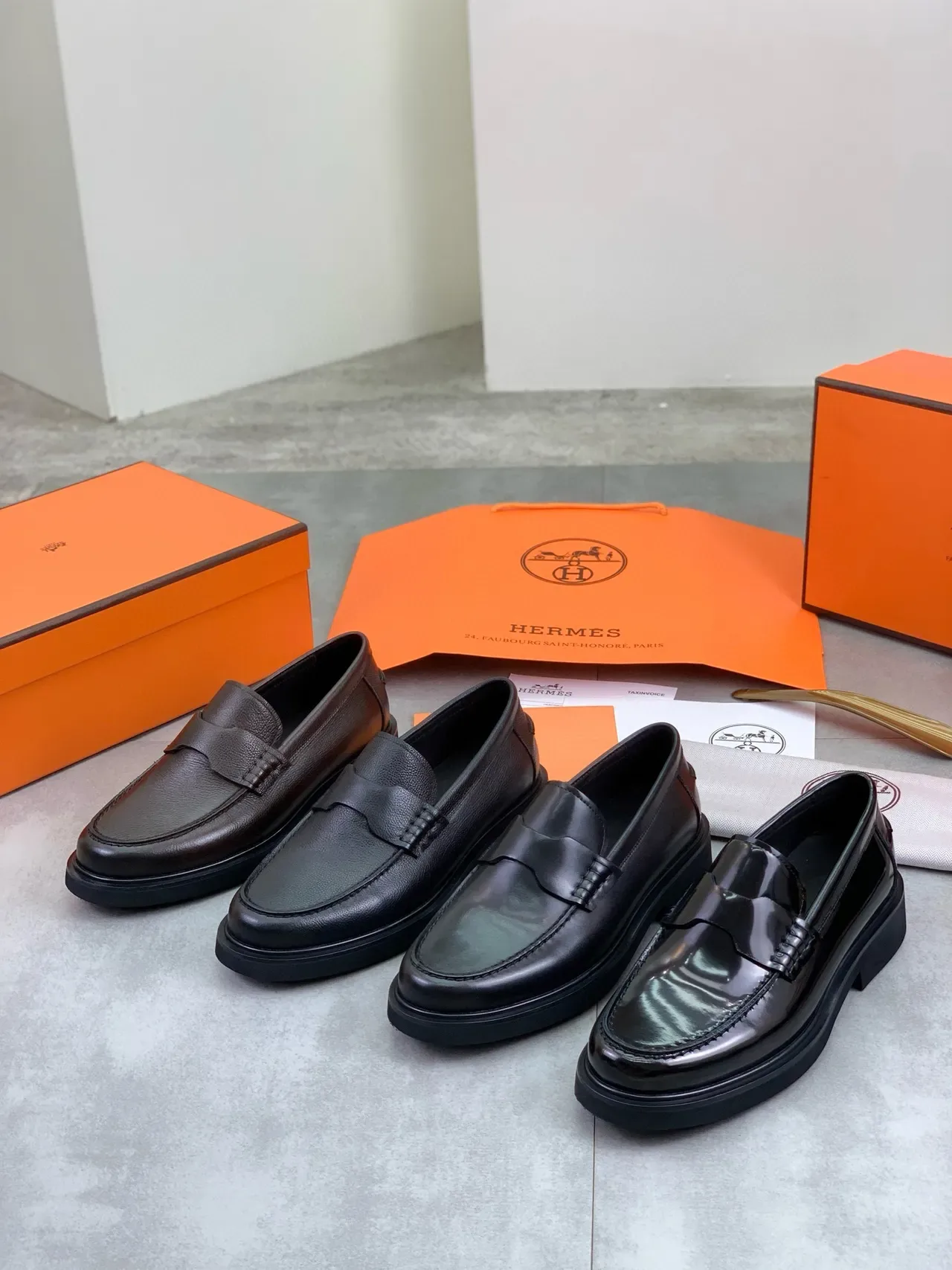 Hermès Penny Loafer Black Pebbled Leather Loafers 2