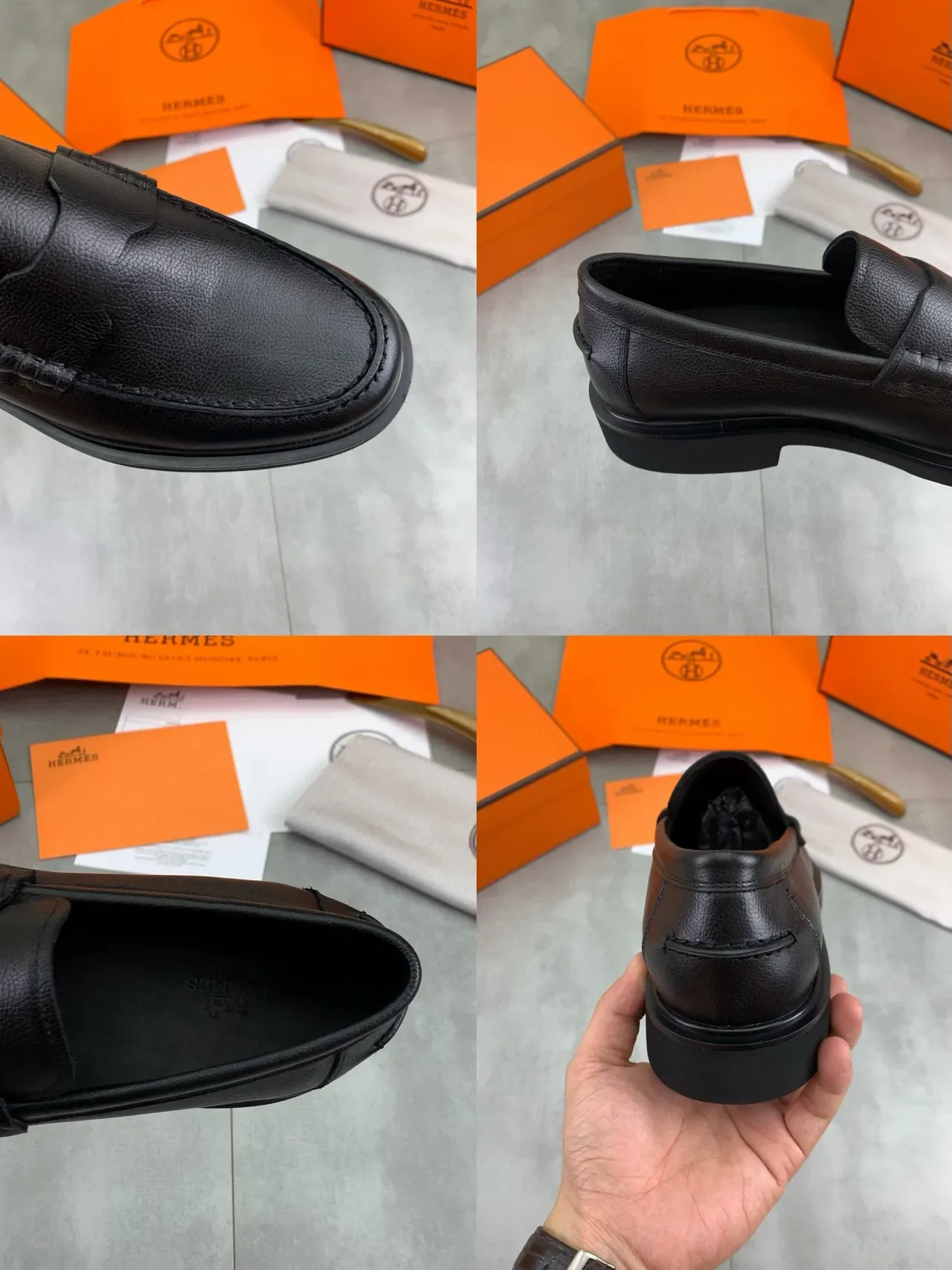 Hermès Penny Loafer Black Pebbled Leather Loafers 3