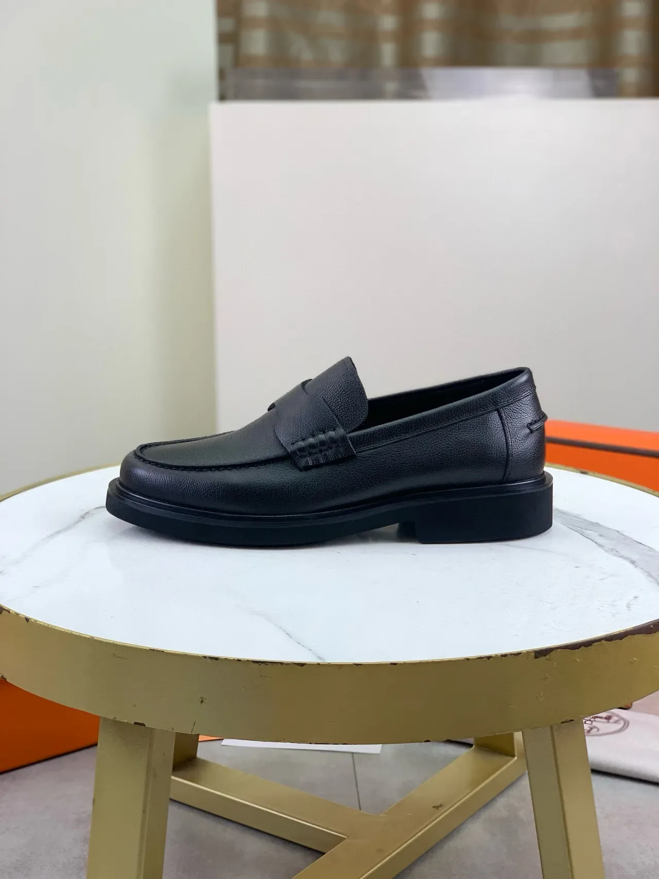 Hermès Penny Loafer Black Pebbled Leather Loafers 6