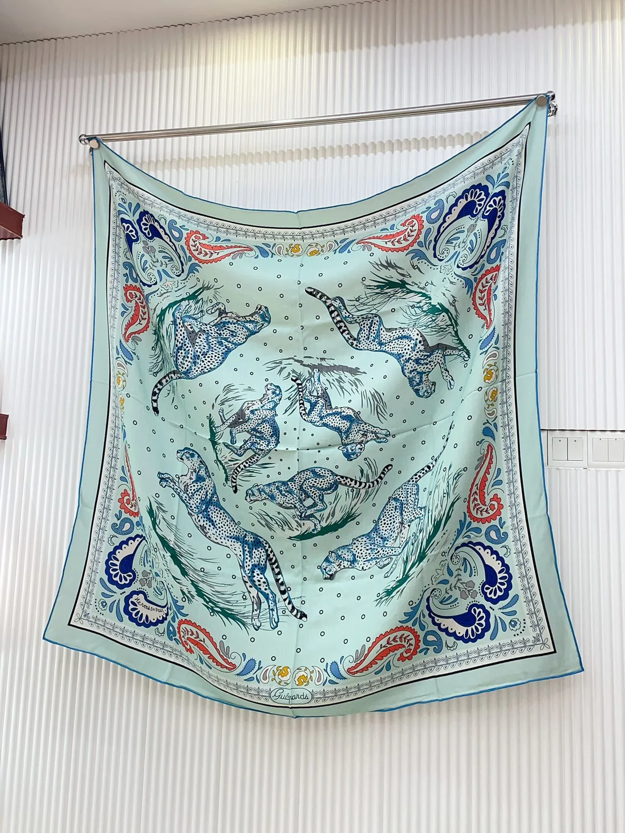 Hermès Printed Abstract Motif Mint Green Silk Scarf 6