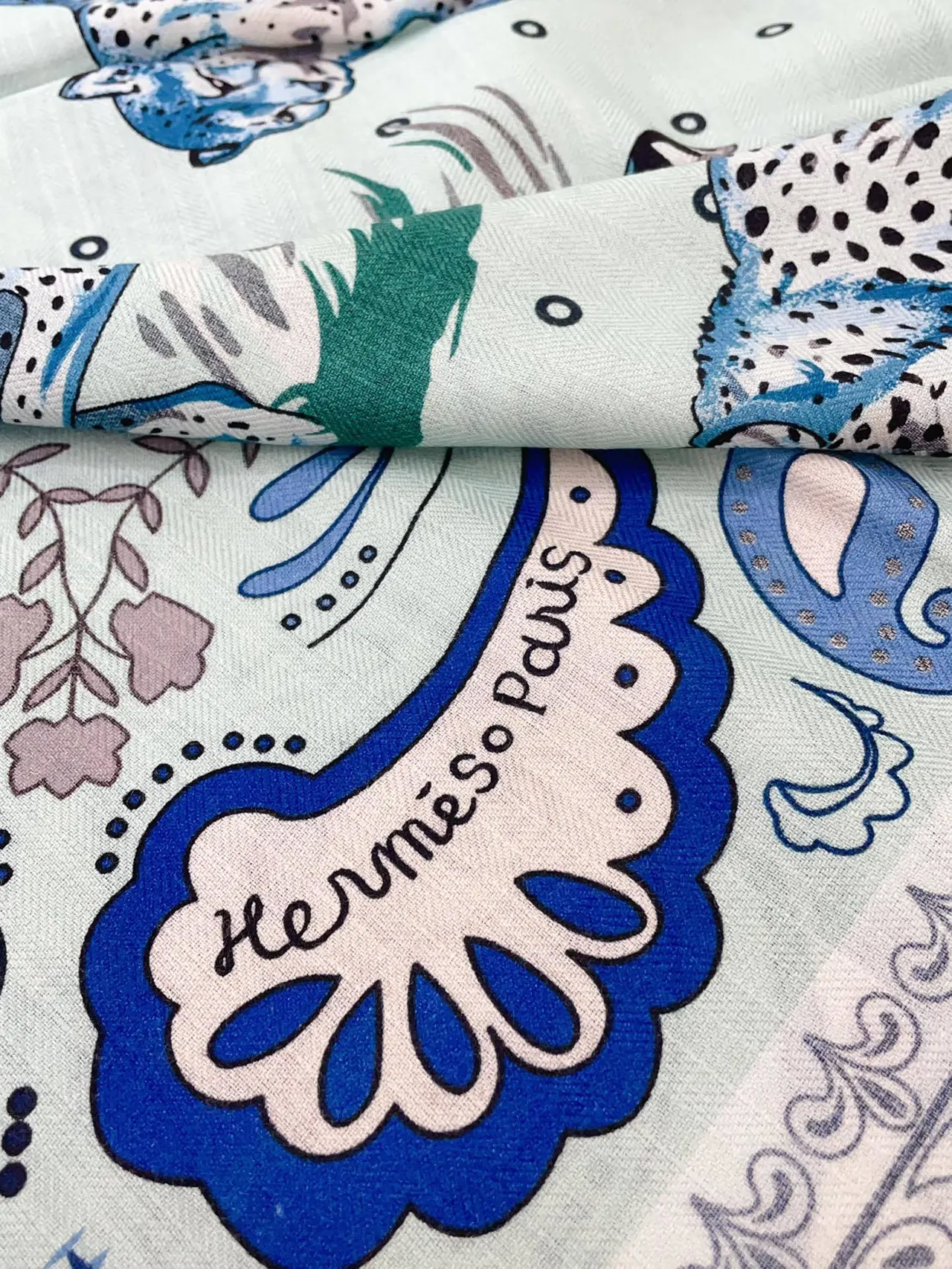 Hermès Printed Abstract Motif Mint Green Silk Scarf 9