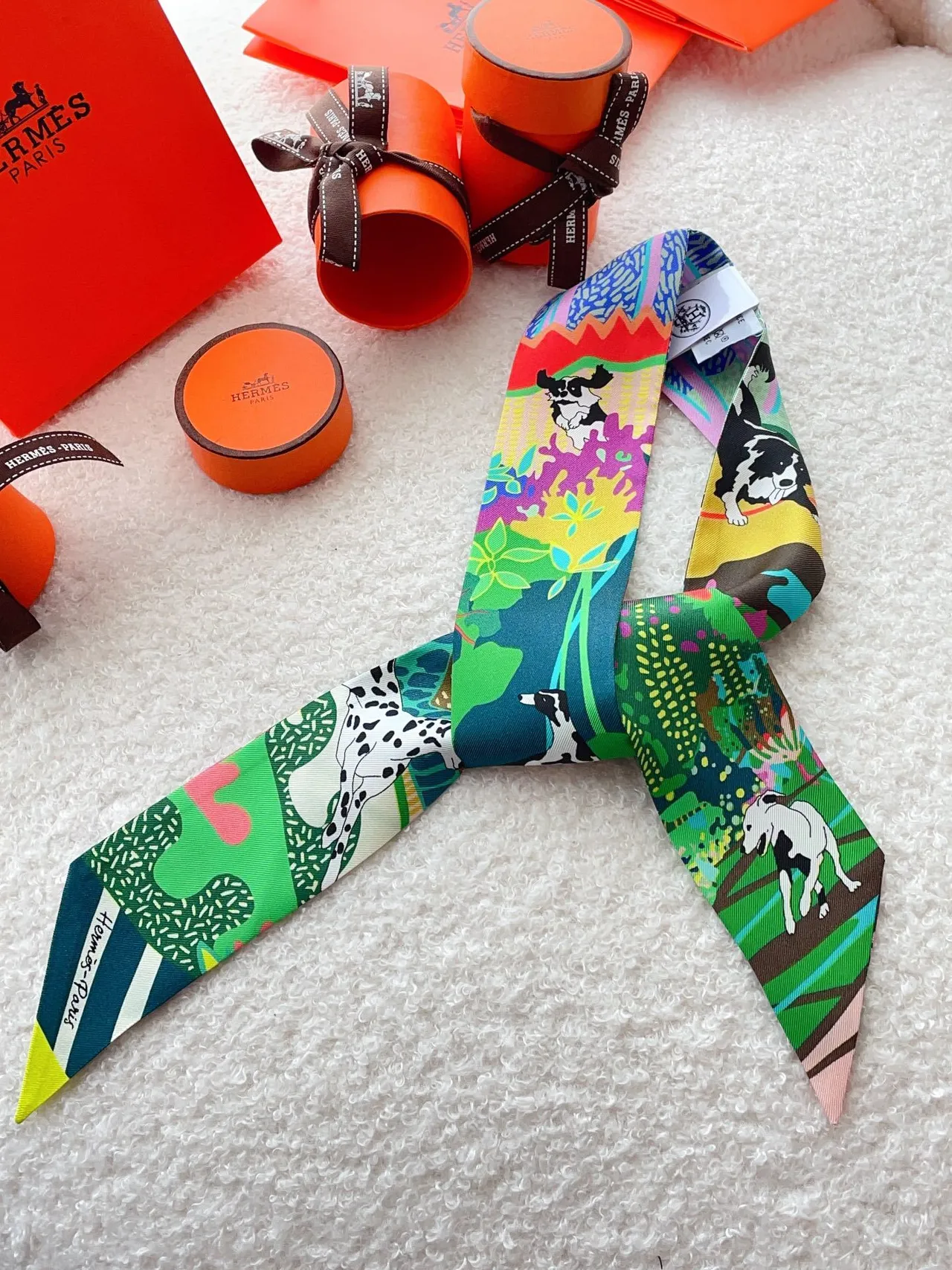 Hermès Twilly Multicolor Narrow Printed Silk Scarf 2