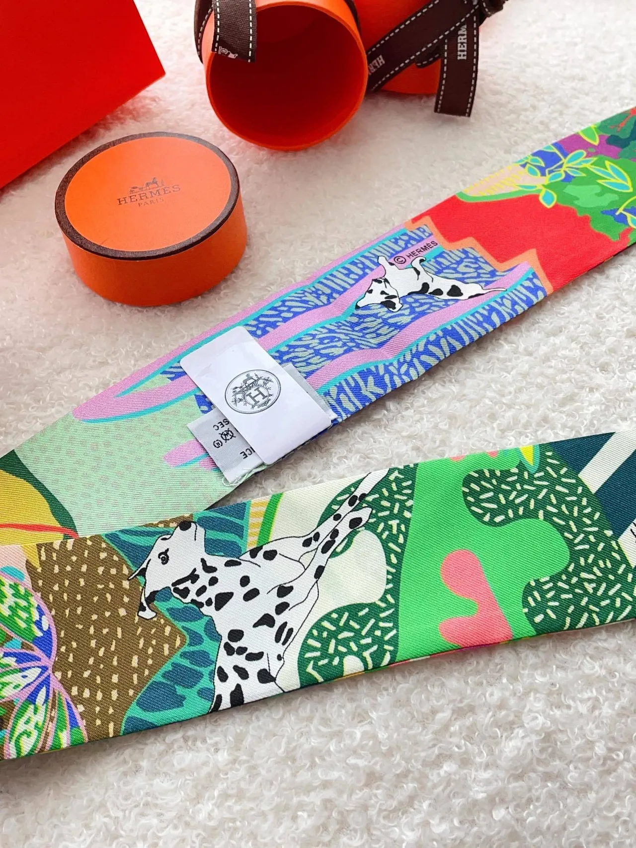 Hermès Twilly Multicolor Narrow Printed Silk Scarf 3