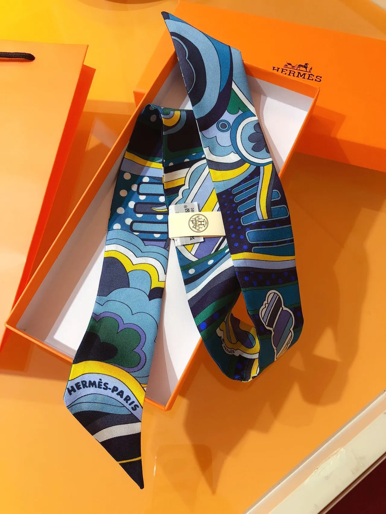 Hermès Twilly 'Rainbow of Fubao Avenue' écharpe de soie multicolore 4