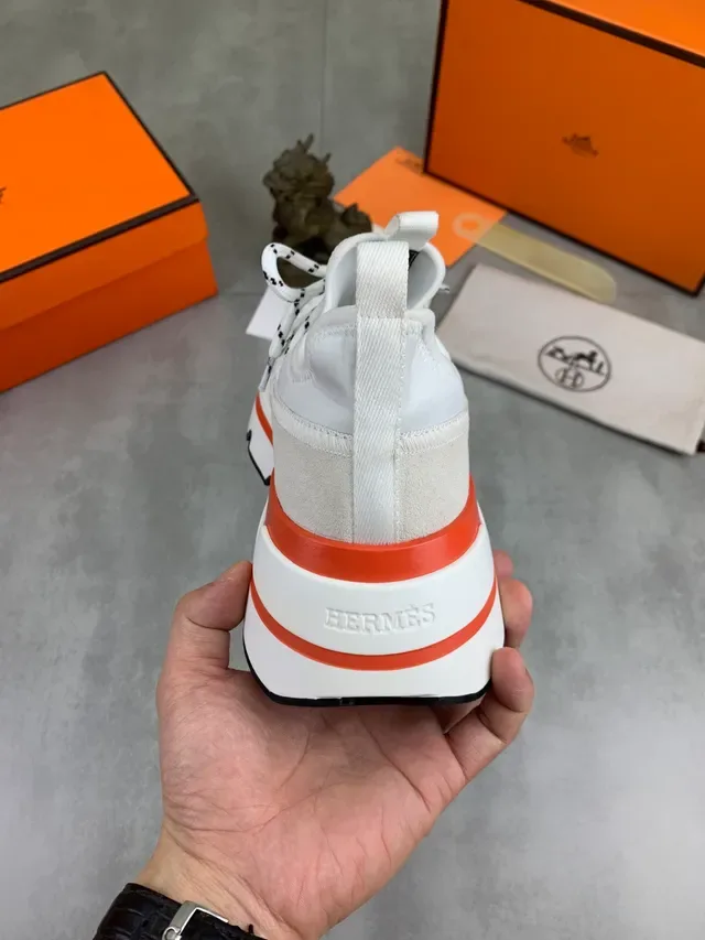 Hermès White and Orange Platform Sneaker 3